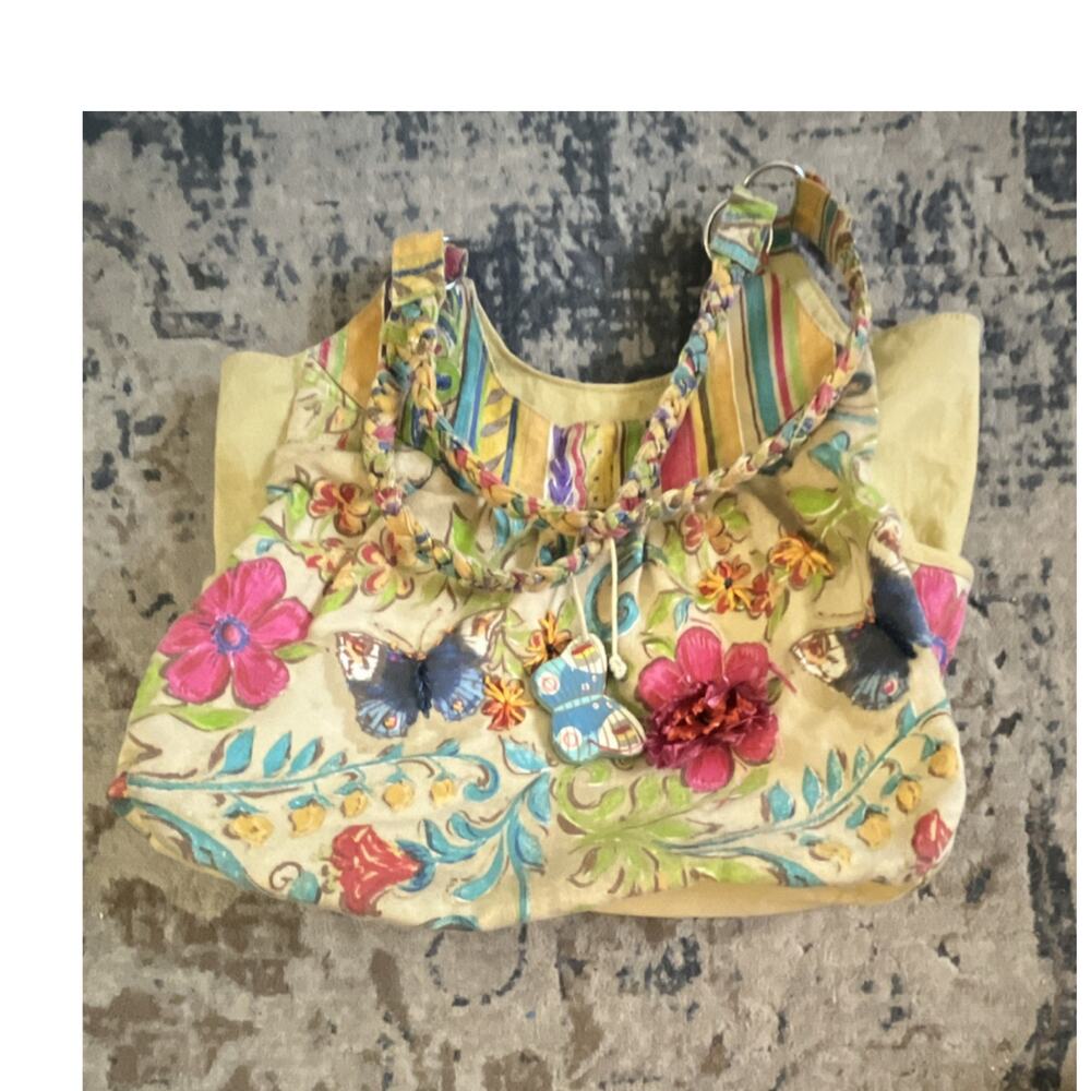 Kate McRostie Women’s Shoulder Bag Yellow Floral Butterfly Embroidered Charm